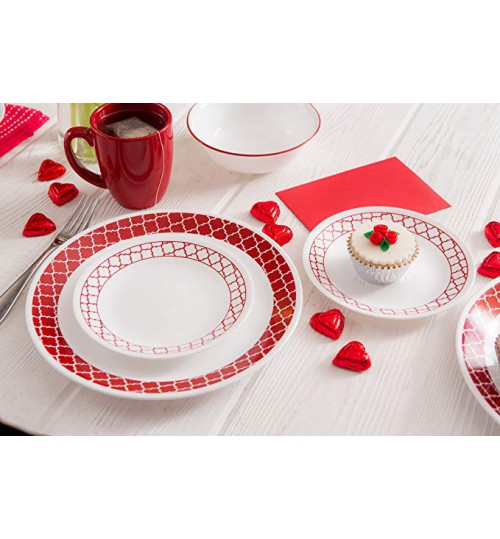 Corelle 16 Piece Crimson Trellis Livingware Dinnerware Set, White